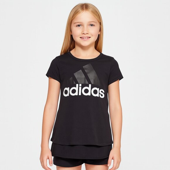 Adidas Girls Black Logo Tee Shirt – Size L (14) | Sporty Streetwear Essential - Picture 1 of 4